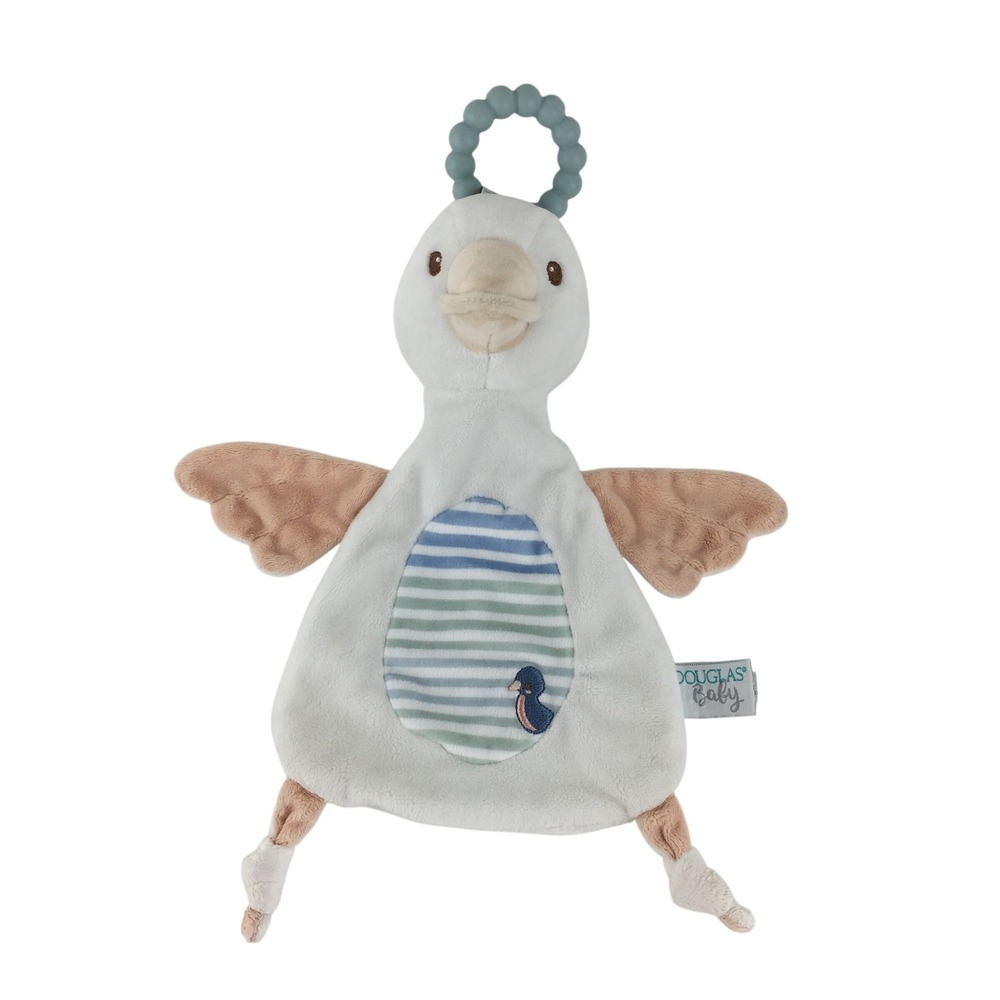 Douglas Baby Gibson‎ Goose Lovey Teether Snuggler White Blue Striped Plush Toy